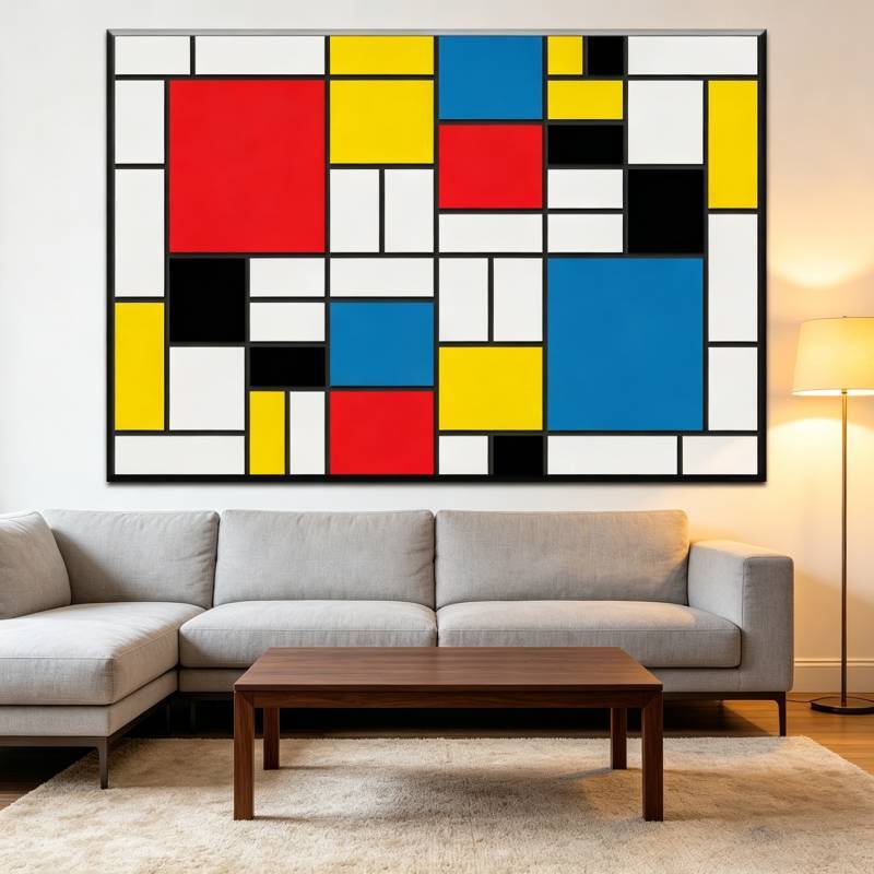 Red Yellow Blue Abstract Grid Artwork For Living Room Decor