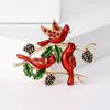 Enamel  Northern Cardinal Pin for Women Rhinestone Red Bird Animal Brooches Event Funny Luxury Gifts New Year Friends Decoration
