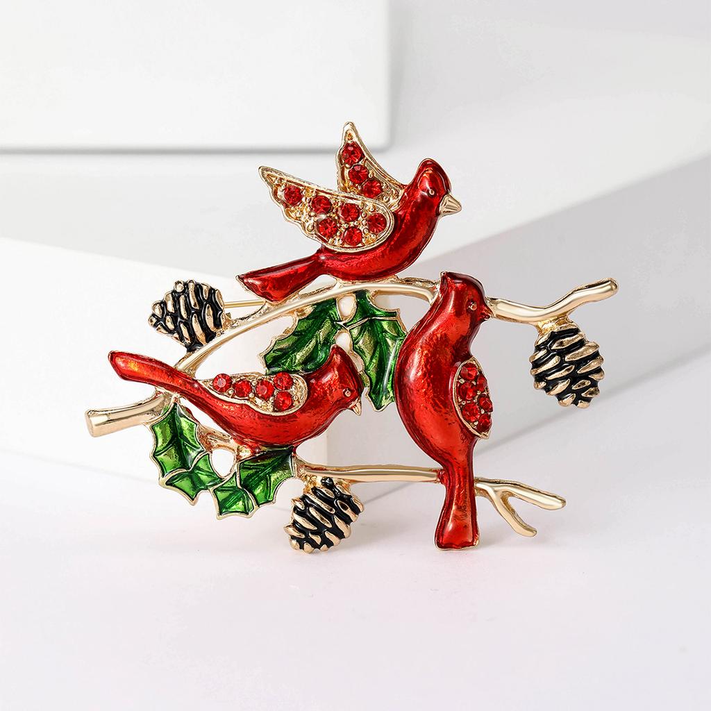 Enamel  Northern Cardinal Pin for Women Rhinestone Red Bird Animal Brooches Event Funny Luxury Gifts New Year Friends Decoration