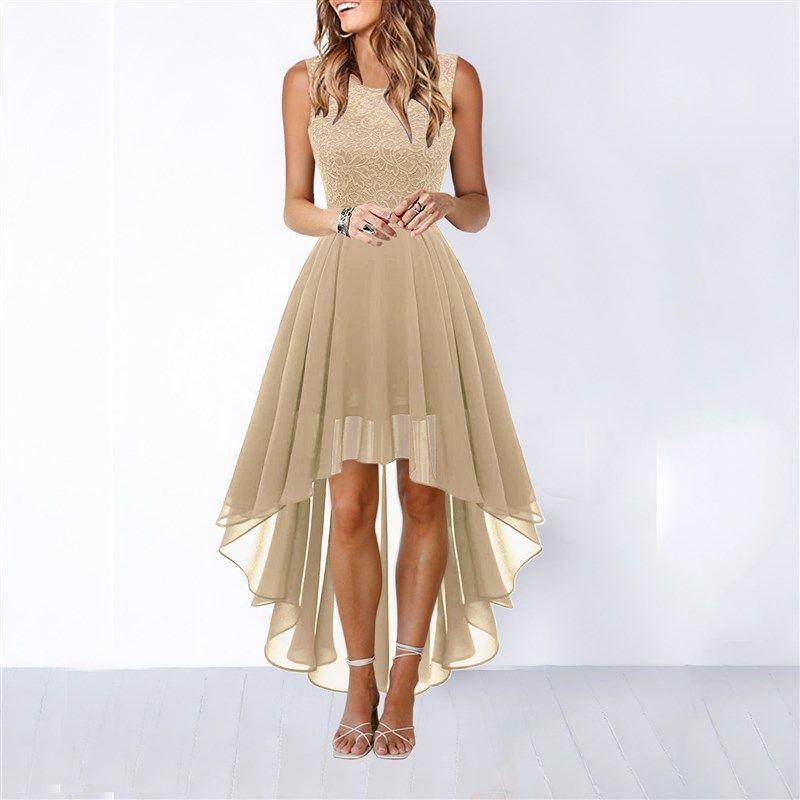 

Lace Patchwork Large Hem Chiffon Dress Khaki M