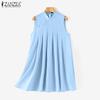 ZANZEA Women Casual Stand Collar Summer Loose Sleeveless Tank Dress
