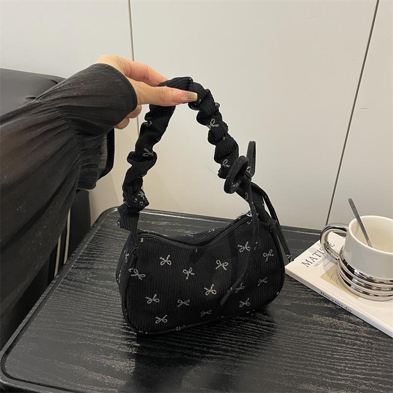 Cotton Bow Knot Shoulder Bag For Women, Chic Crossbody Purse, Minimalist Handheld Tote KTB
