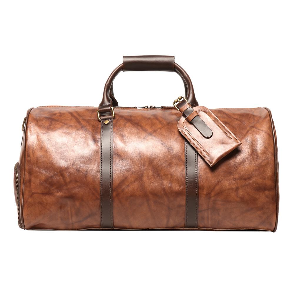 Borsa da Viaggio da Uomo in Vera Pelle di Vacchetta Borsa a Tracolla da Viaggio d'Affari Borsa Duffel Grande Capacità Borsa da Fitness