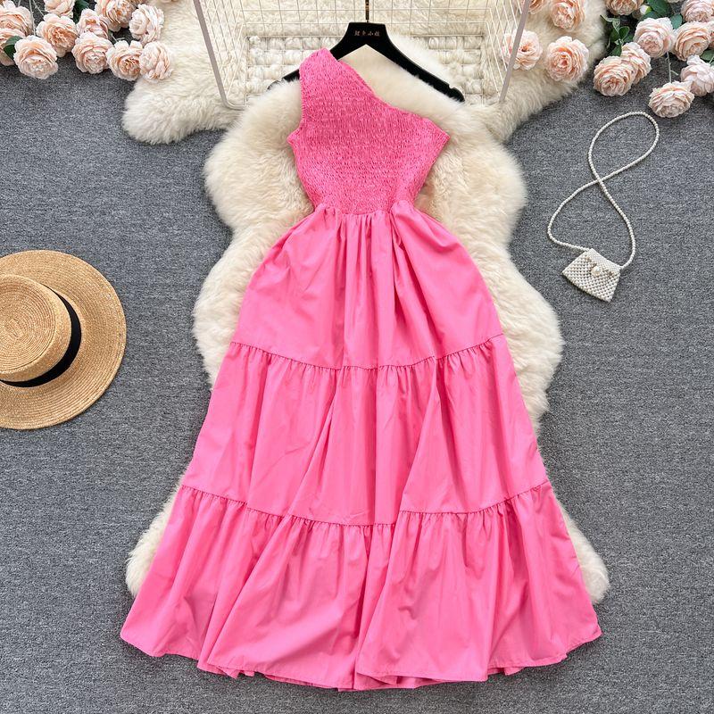 Accessible Luxury Socialite Style Diagonal Collar Summer Sling Dress