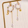 Star Moon Pearl Drop Earrings for Women Exquisite Asymmetrical Tassel Dangle Earrings Retro Sweet Casual Versatile Jewelry Gift