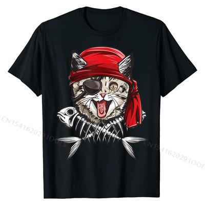 T-shirt Chat Pirate Drapeau Roger Tête de Mort et Os Croisés T-shirt Coton Garçon Hauts T-shirts Haut Familial T-shirts Coupe Slim Pas Cher
