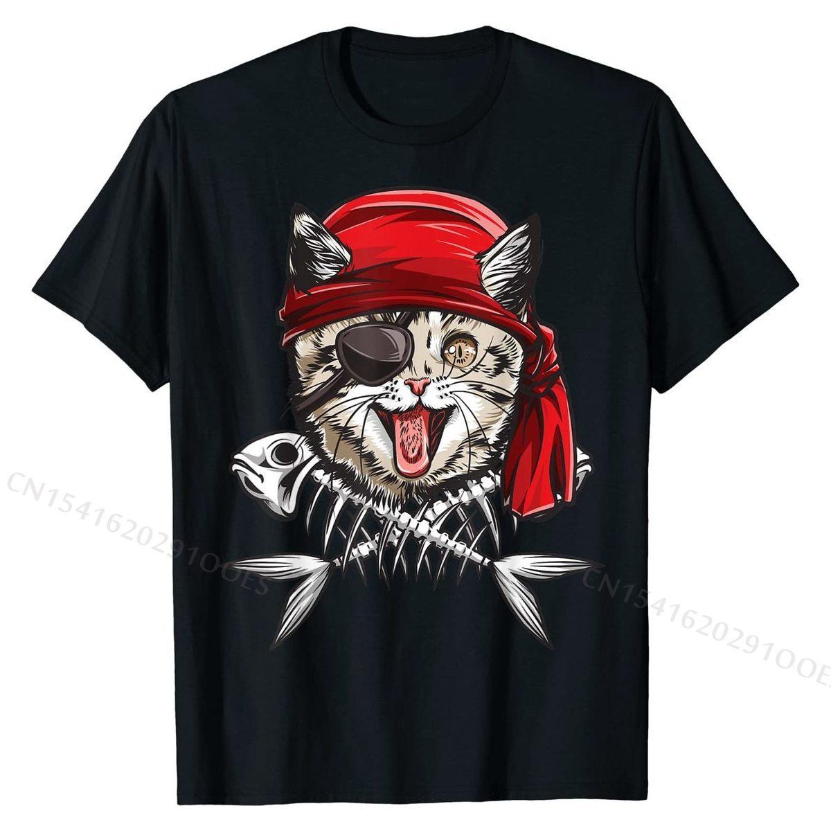 

Cat Pirate T shirt Roger Flag Skull and Crossbones Tee Cotton Boy Tops Tees Family Top T-shirts Slim Fit Cheap 4XL