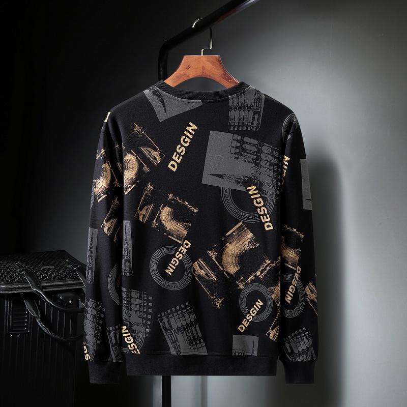 Plus Size Men's Crew Neck Sweatshirt - Loose Fit, Trendy Print for Spring & Autumn