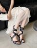 Pointed transparent high heels 2025 new women's summer thin heels rhinestone open-toed sandals patent leather sexy outer cool slippers