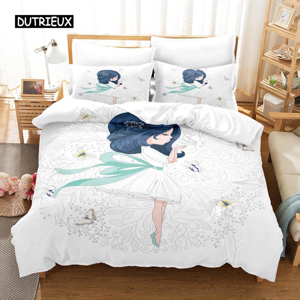 Cartoon Ballet Girl Pink Bedding Set Dancing Girl Princess Duvet Cover  Twin Size for Kids Girls Birthday Gifts Bedroom Decor