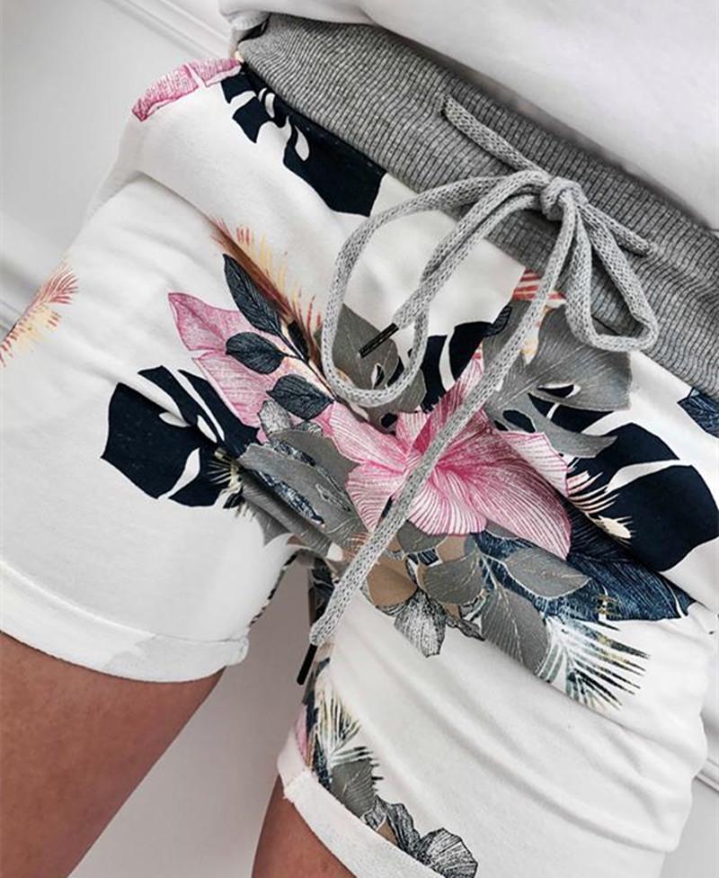 Women High Waist Floral Lace Up Shorts Ladies Summer Trousers Pants