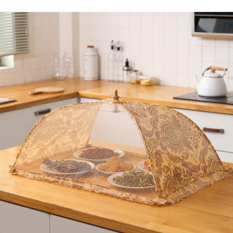 Foldable Dustproof Mesh Food Cover - Modern Minimalist Printed Umbrella Net for Table
