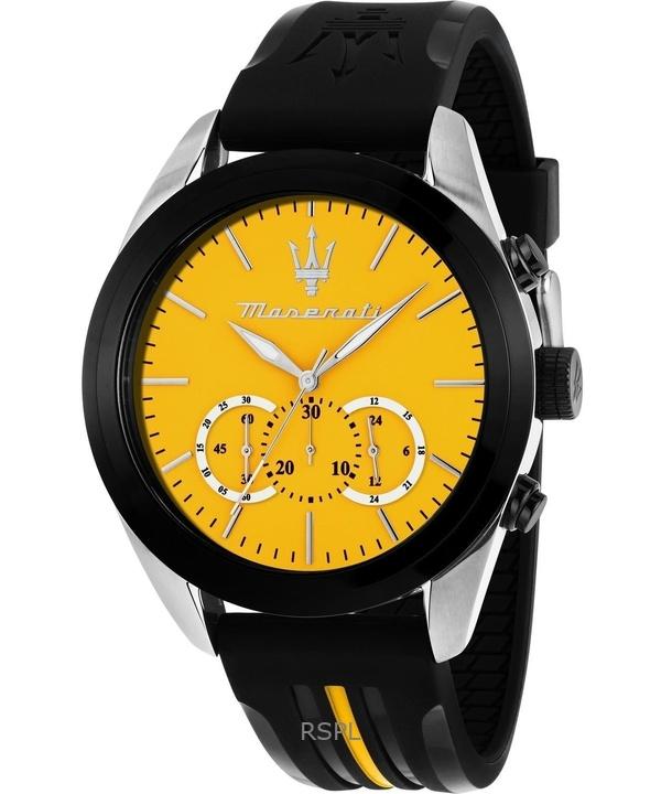 Maserati Traguardo Chronograph Rubber Strap Yellow Dial Quartz R8871612045 100M Men's Watch