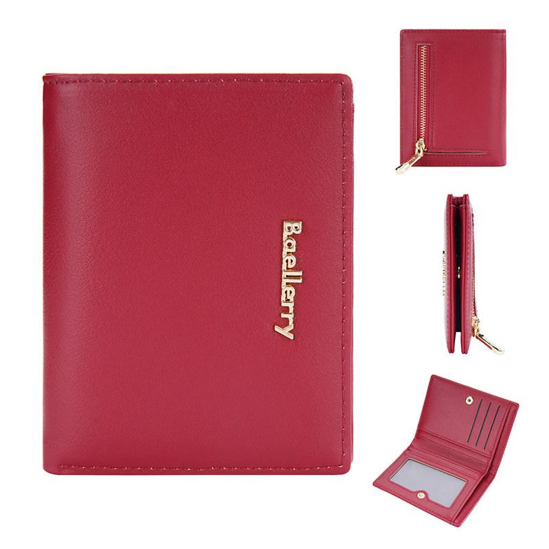 

Женские двойные кошельки Baellerry, модный классический дизайн, держатель для карт, простой кошелек для монет, короткий кошелек 12*9*2cm красный
