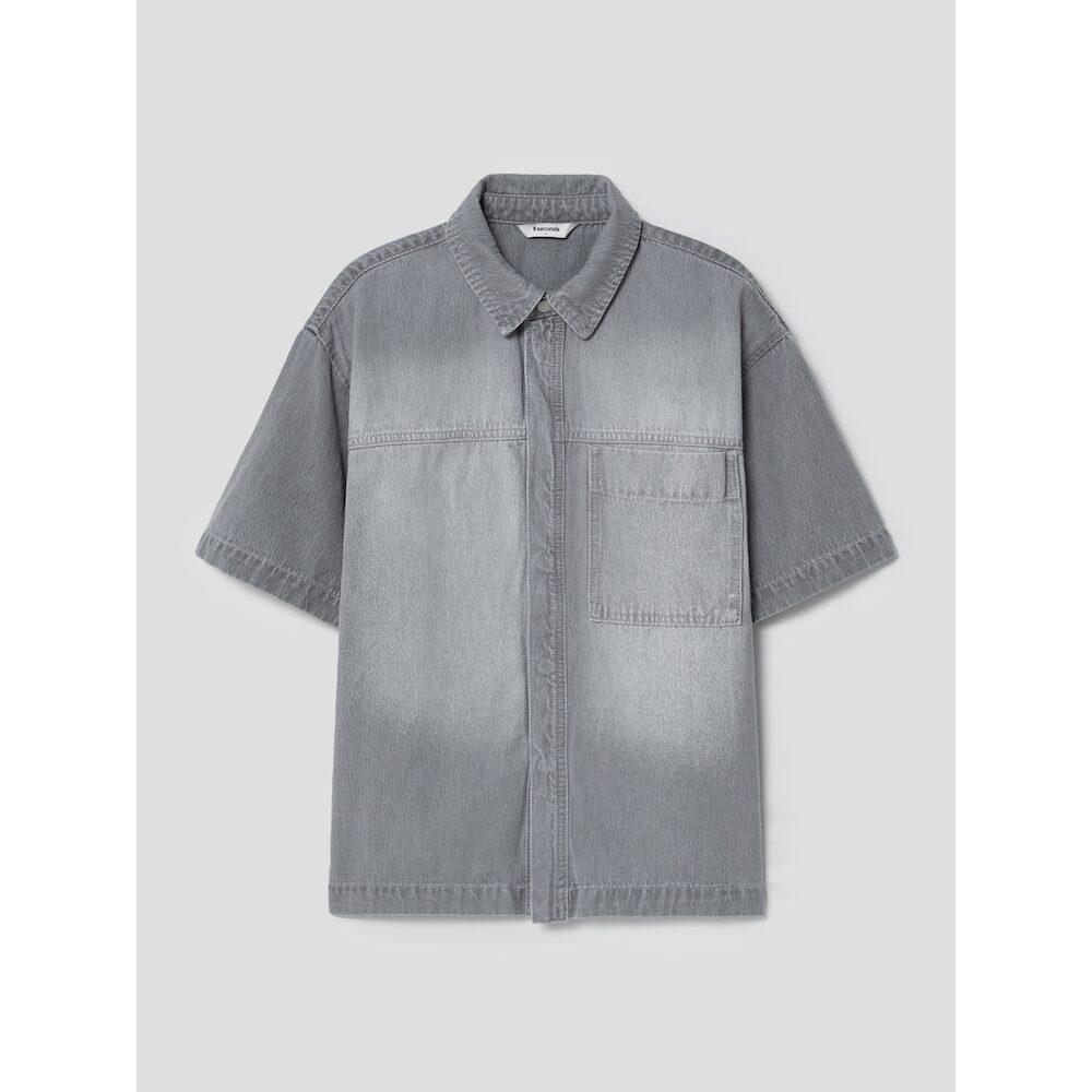 8seconds Loose Fit Washed Short Sleeve Denim Shacket Sky Blue (264765Fphq)