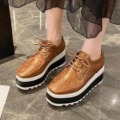 Snake Pattern Chunky Platform Sneakers Women Lace-Up Pu Leather Wedges Shoes Woman Thick Bottom Non-Slip Vulcanized Shoes Ladies
