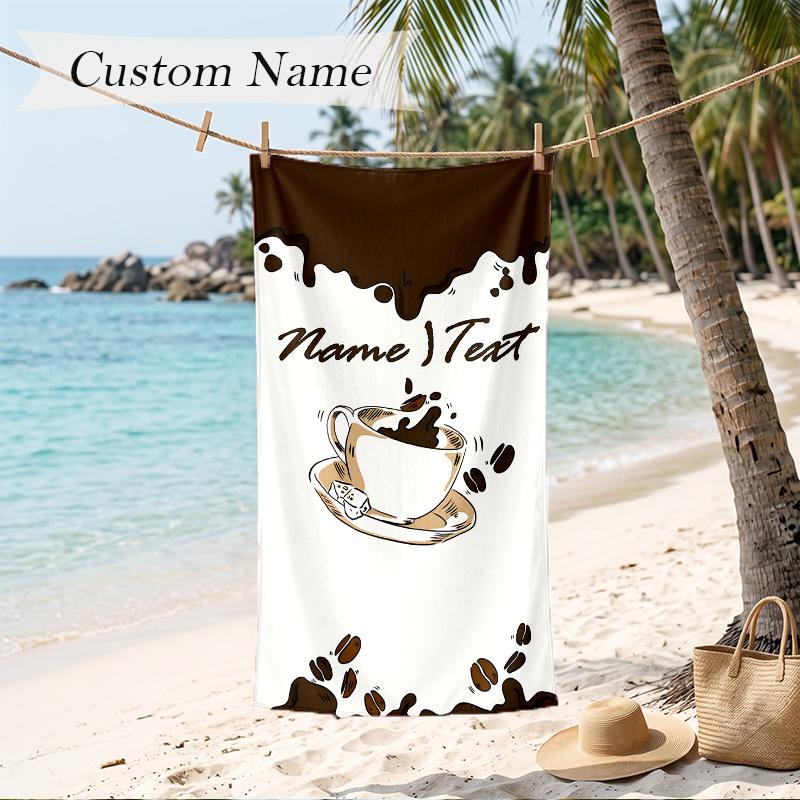Cozy Coffee Custom Name Printed Beach Towel Personalized Soft Towel For Swimming Beach Travel