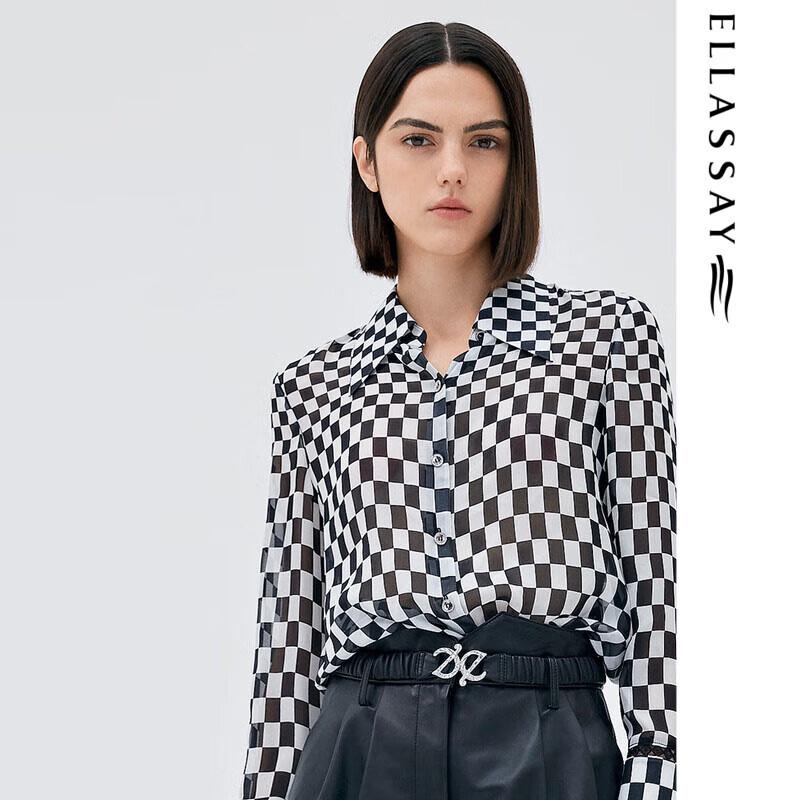 ELLASSAY Women s Breathable Lightweight Checkered Shirt L