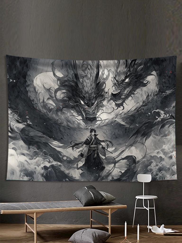 Black And White Ink Dragon Tapestry Wall Hanging Art for Bedroom Room Niche Background Bedside Canvas