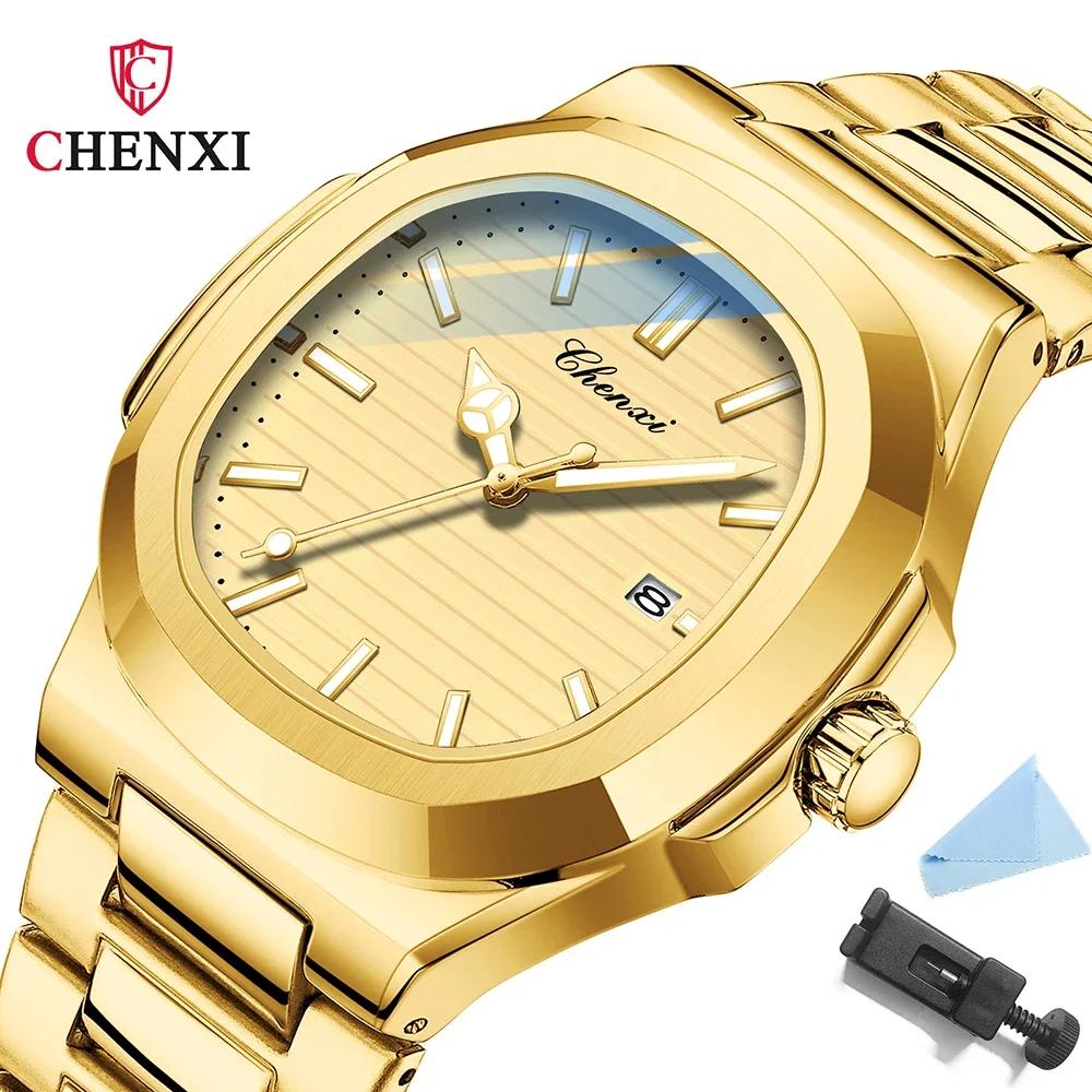 

CHENXI Luxury Gold Stainless Steel Luminous Casual Business Watch For Men Fashion Waterproof Quartz Wristwatches золотий