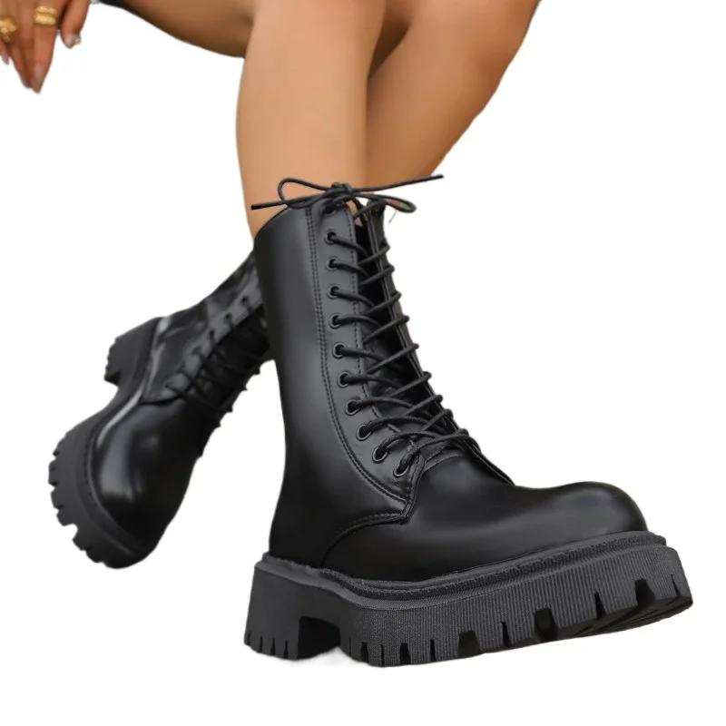 Fashion Ladies Shoes 2025 Hot Sale Side Zipper Women's Boots Fashion Lace-up Modern Boots Women New Round Toe Best Seller Mid-Calf Boots