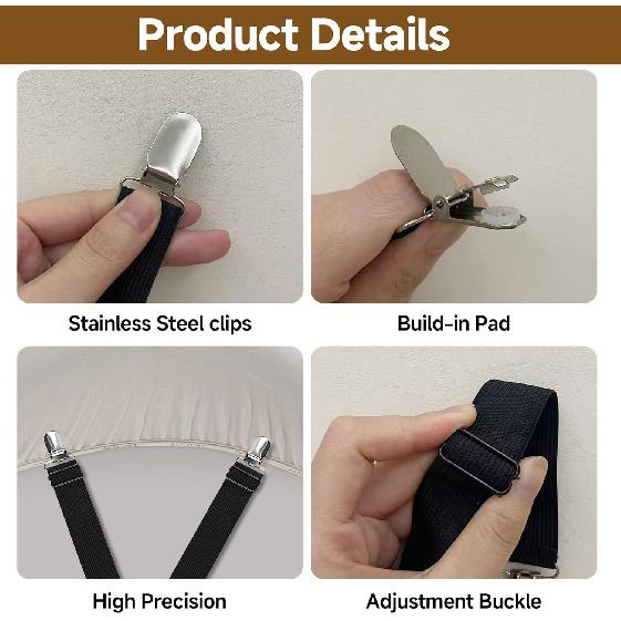 6PCS Heavy Duty Bed Sheet Straps - Adjustable Elastic Mattress Clips to Hold Sheets in Place, Fits 15" to 85" Mattresses, Secure Sheet Clips(Black)