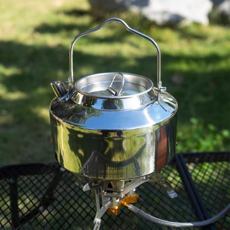 Oem Outdoor Camping Stainless Steel Kettle Handle Camping Hung Pot Portable Coffee Pot Picnic Cooker 1l Teapot Cooking Accessory