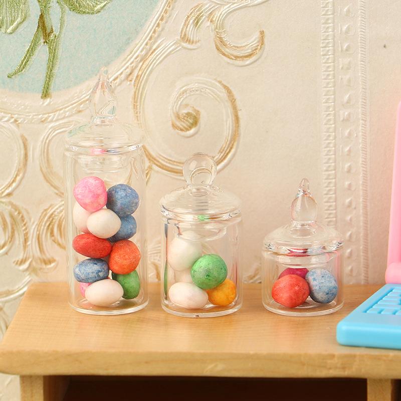 1:12 Dollhouse Miniature Tiny Jar Candy Storage Bottle W/Cover Kitchen Decor