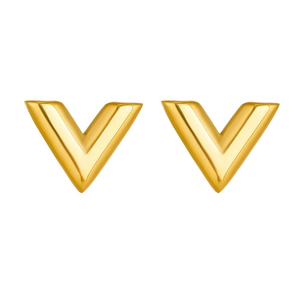2025 New Simple Gold Niche Light Luxury V Letter Necklace for Women Summer Collarbone Chain Earrings Bracelet