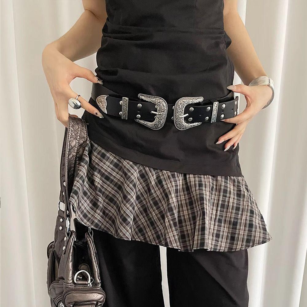 Black Women's Rivet Belt Y2k Dress Jeans Belt Fashionable Leather Waist Belt  Waist-Cinching