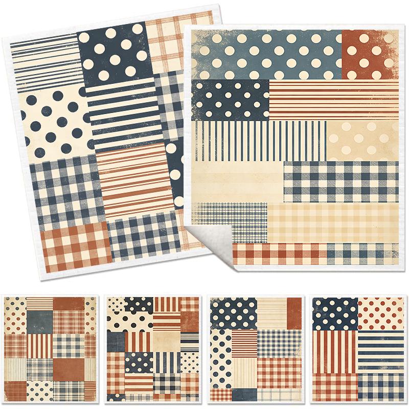 6PCS Cleaning Dishcloths Reusable Kitchen Dish Towels Grid Stripe Pattern Dishcloth Absorbent Lint Free Cloth Washable Duster Rags Tea Towels