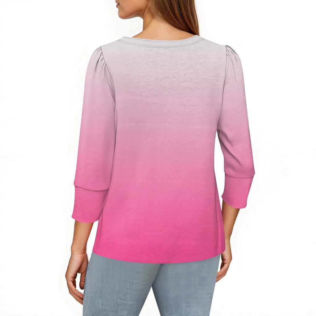 Damenmode Lässig 3/4 Ärmel Print Hemd Damen V-Ausschnitt Oberteile