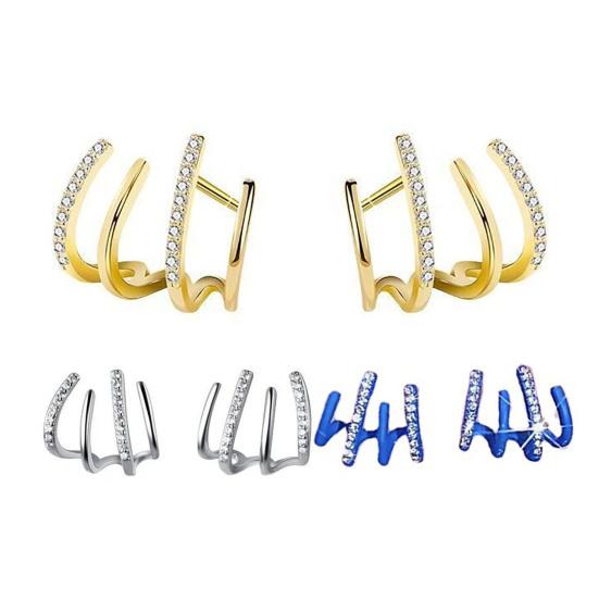 1 Pair Shining Rhinestones Ear Studs Fine Craftsmanship Creative U-shaped Four-Rows Women Earrings Jewelry