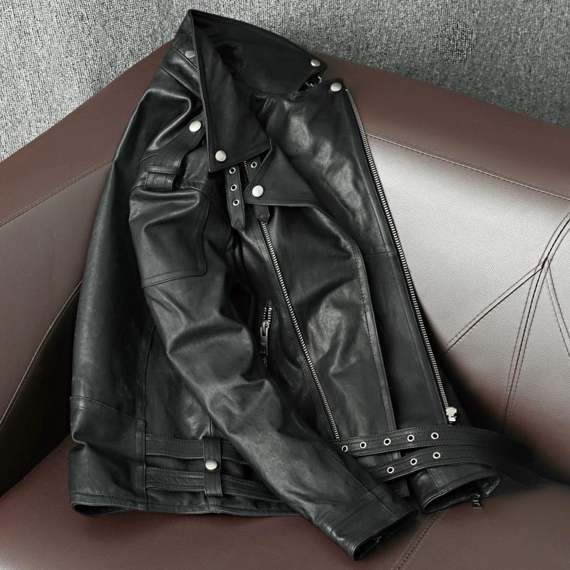 New Korean Style Sheepskin Waxed Leather Jacket Men's Biker Coat Fashionable Spring Autumn Outerwear