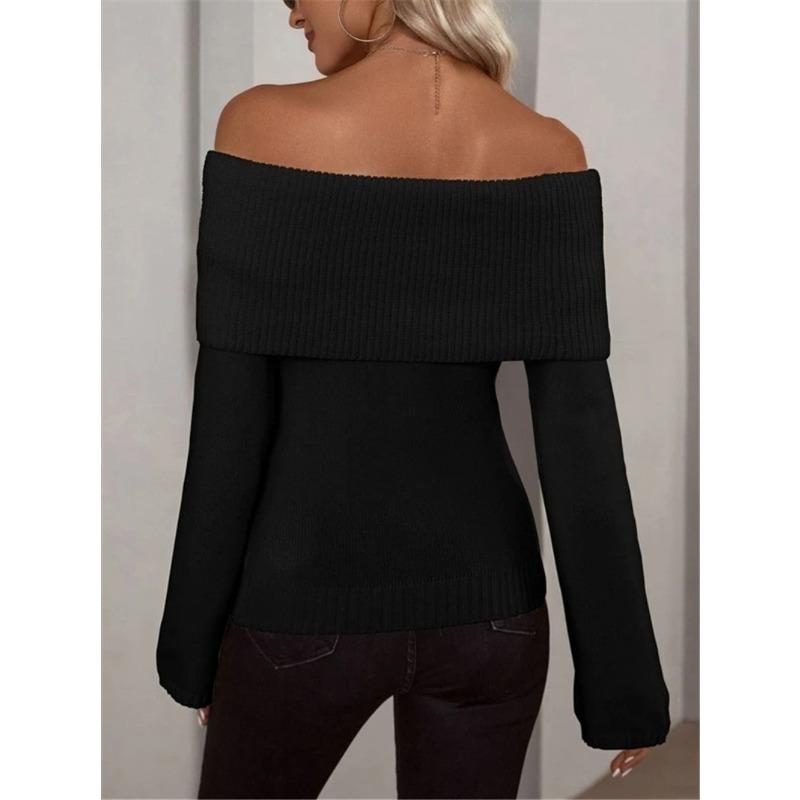 VEZFAA Maglioni monospalla a maniche lunghe con stampa tinta unita, casual, autunno inverno, da donna