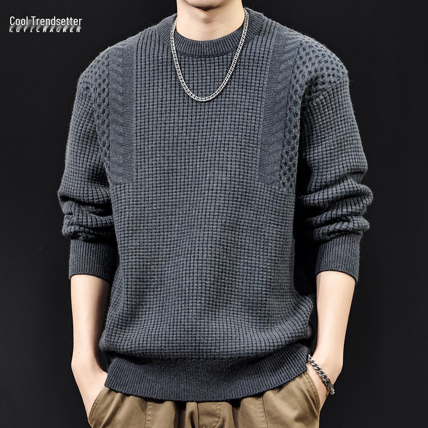 2025 Men s Heavyweight American Cable Knit Sweater - Thick, Round Neck, Retro High-End Knitwear for Autumn/Winter M 105-130 lbs
