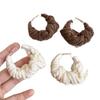High-End Silver Needle Wool Knitted Round Hoop Earrings - Simple, Versatile, Retro Style for Women