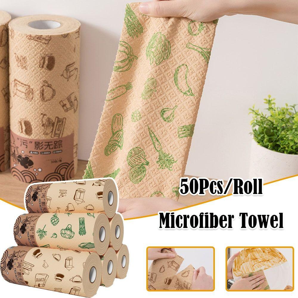 

50Pcs/Roll Super Absorbent Microfiber Towel Non-stick Oil Dishwashing Tissues Kitchen B