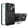 For Samsung Galaxy S22 5G Rotatable Kickstand Back Cover PC+TPU Phone Case with Slide Camera Lid