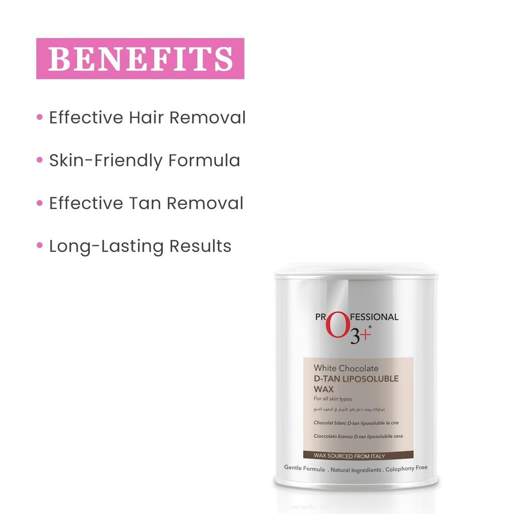 O3+ D-TAN Liposoluble Hair Removal Wax 800G Pack of 1 for Sensitive Skin Face Eyebrow Underarm Stripless Peel Off