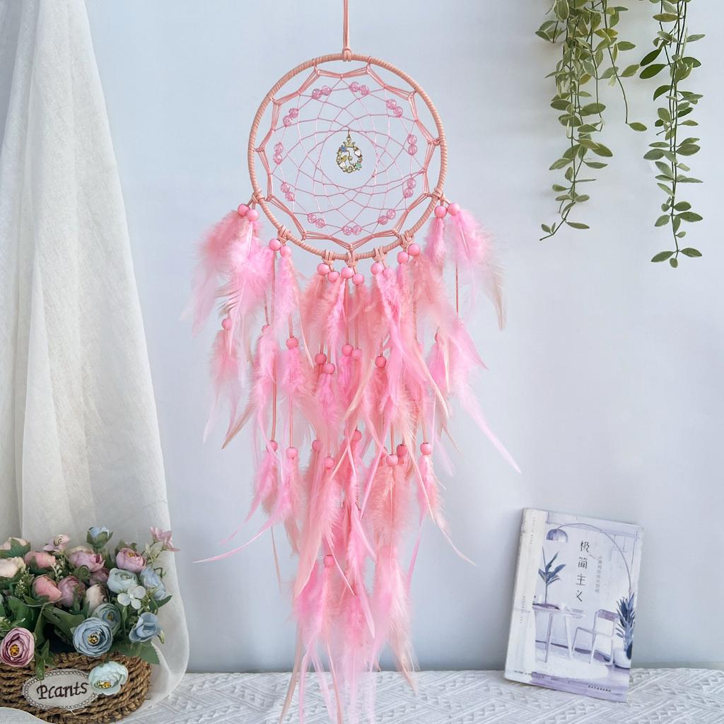 Colorful Feather Dream Catcher, Cheerful Wind Chime for Living Room & Bedroom, Handmade Creative Gift, Boho Wall Decor