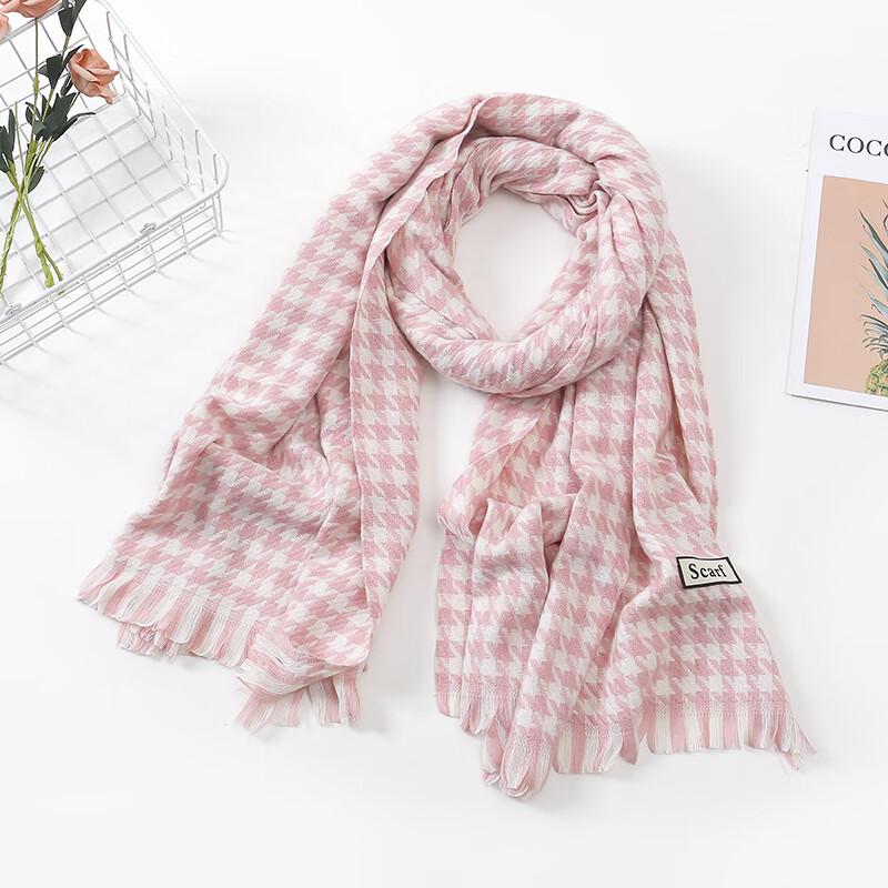 Women's Houndstooth Plaid Tassel Scarf