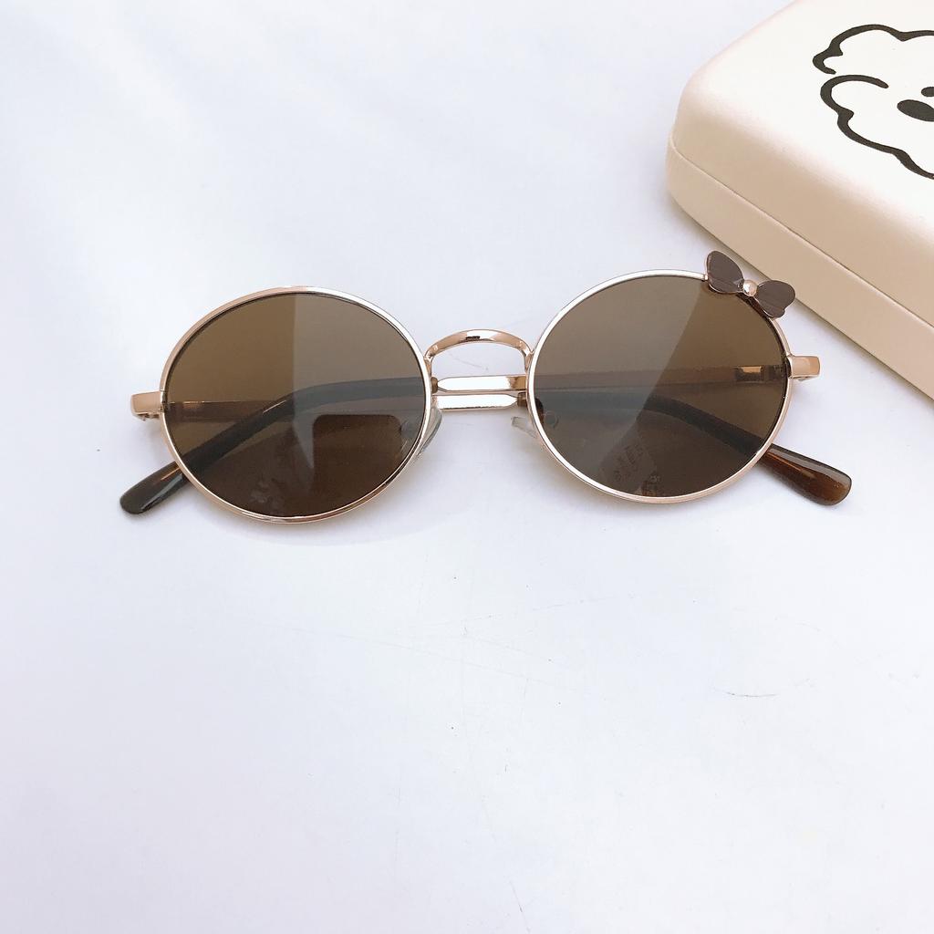 Metal Oval Frame Children'S Sunglasses Bow Cute Baby Sunglasses Travel Sunscreen Glasses