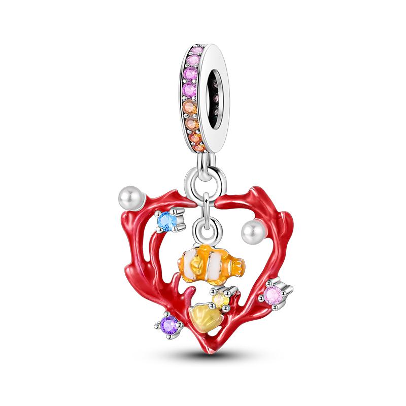 Copper Jellyfish Dolphin Turtle Starfish Shell Luminous Ocean Series Charms Beads Fit 3Mm Original Bracelets Diy Jewelry