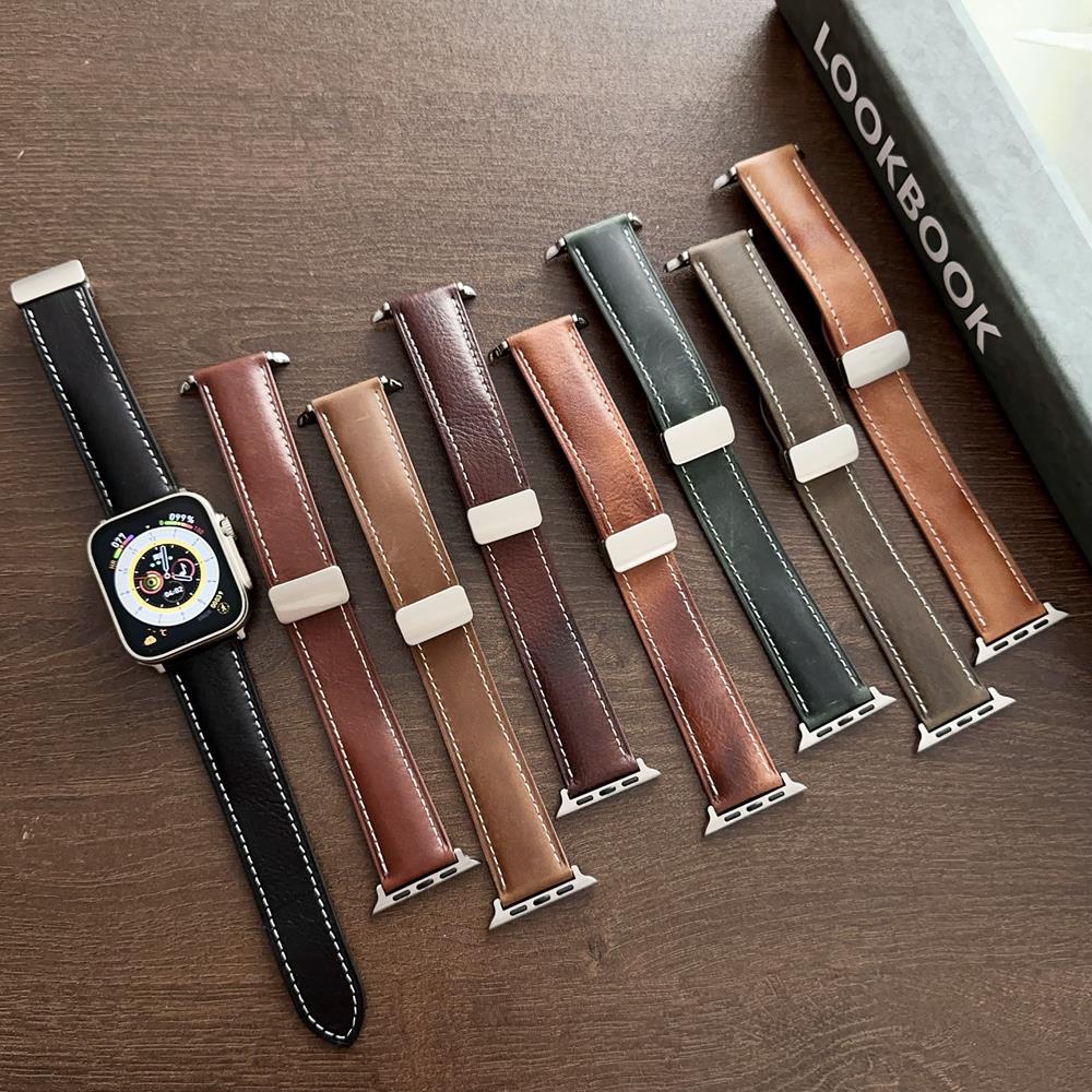

Женский кожаный кожаный ремешок с складной застежкой из нубука Crazy Horse для Apple Watch 38 мм, 40 мм, 41 мм, Iwatch 42 мм, 44 мм, 45 мм, 49 мм