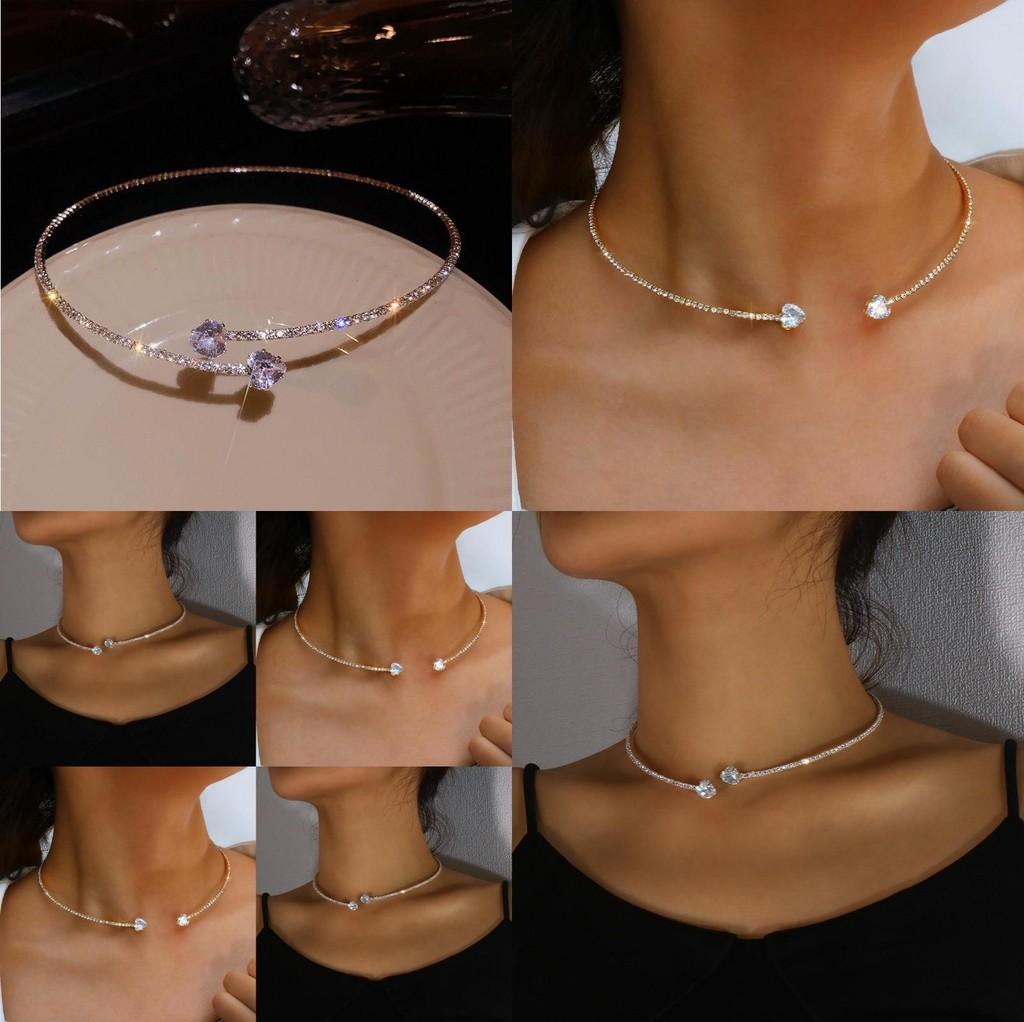 Stunning Open Heart Rhinestone Choker Necklace Crafted With Alloy For Classy Women