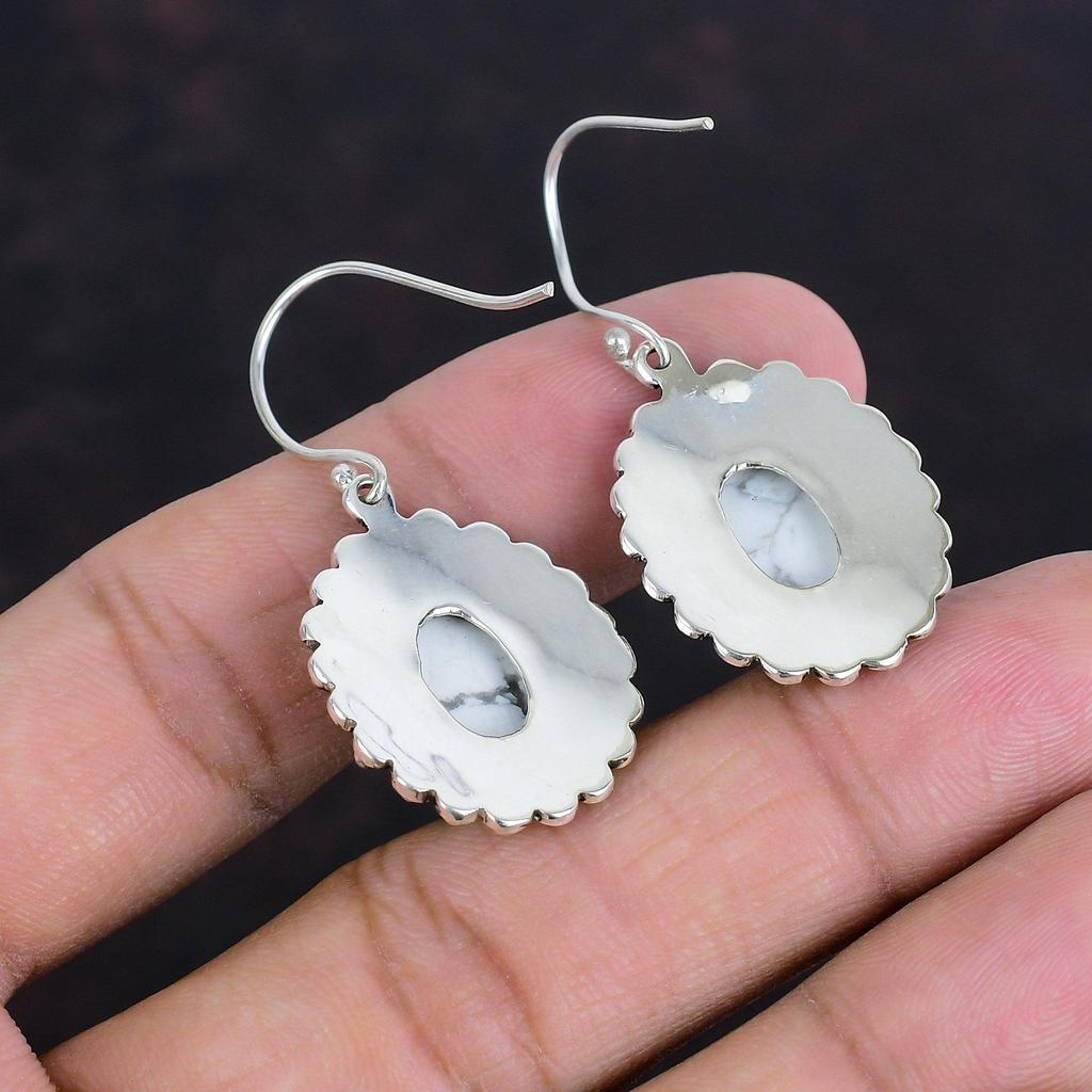 Cercei Howlite cu pietre prețioase naturale, cercei din argint 925, design vintage, bijuterii Howlite, cadouri de nuntă, cercei lucrați manual