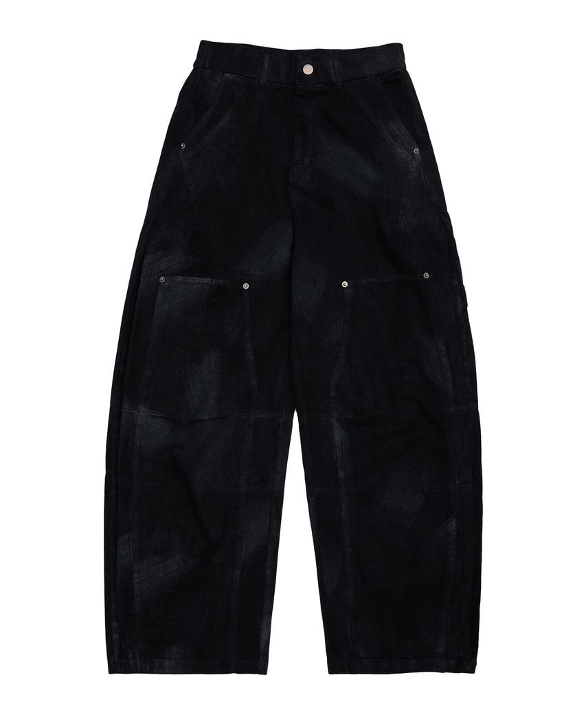 DOUBLE JD Peach Double Knee Carpenter Curved Denim (Black)