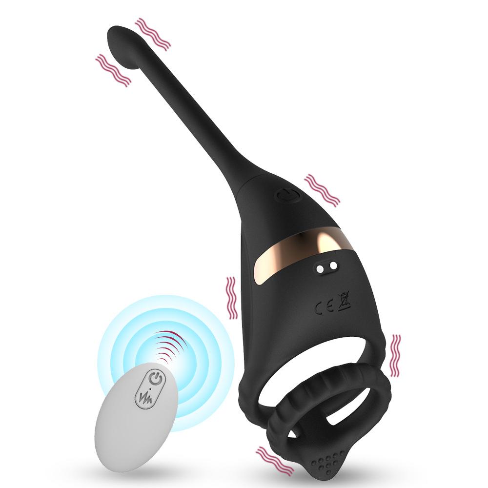 APP Controllo remoto Doppio anello Doppio shock Chiusura Cum Ring Plug anale Coppia vibratore Giocattoli del sesso Anello del pene remoto Prodotti per adulti