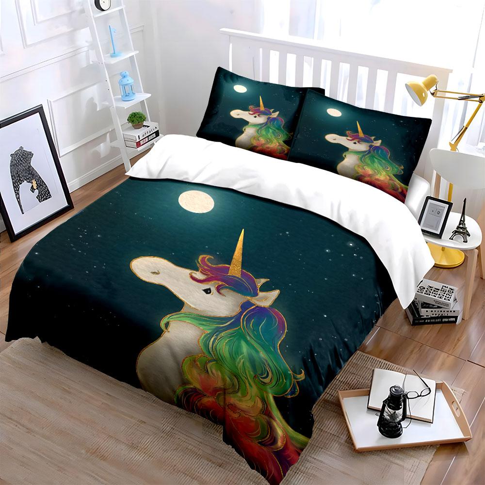 Rainbow-maned unicorn design. Bedding sets Duvet cover sets Duvet covers Pillowcases(1 * Duvet Cover 2 * Pillowcases, without duvet insert)